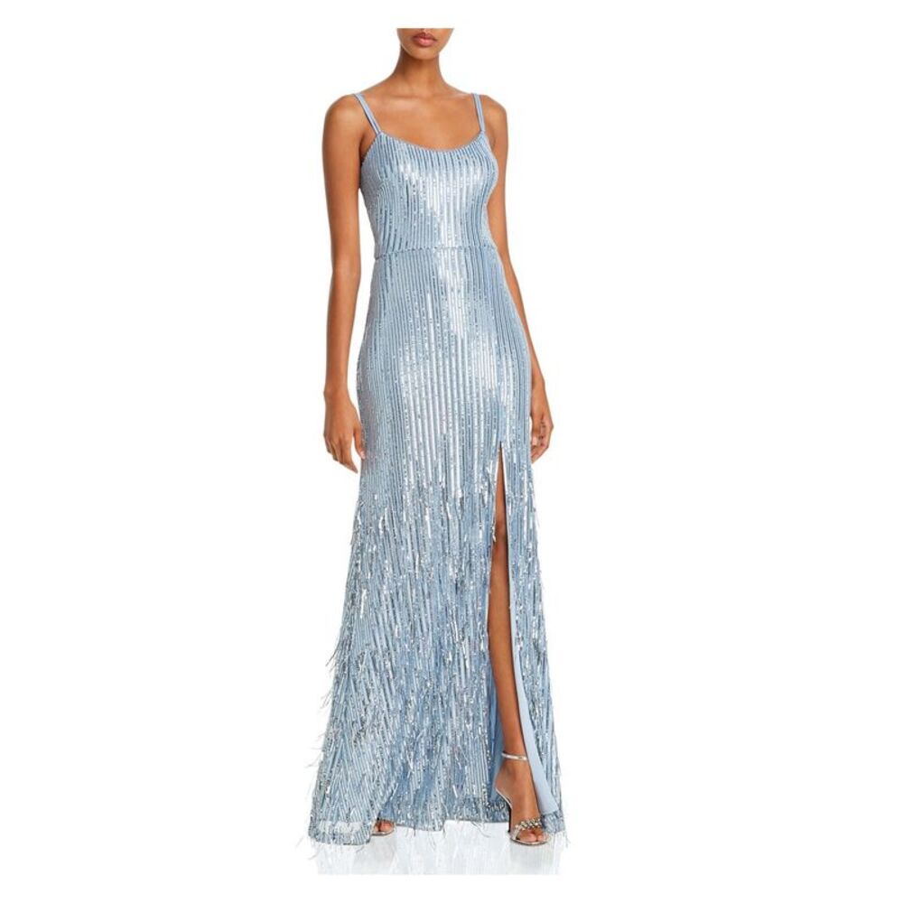 NWT AQUA FORMAL Womens Light Blue Spaghetti Strap Formal Sheath Dress 2